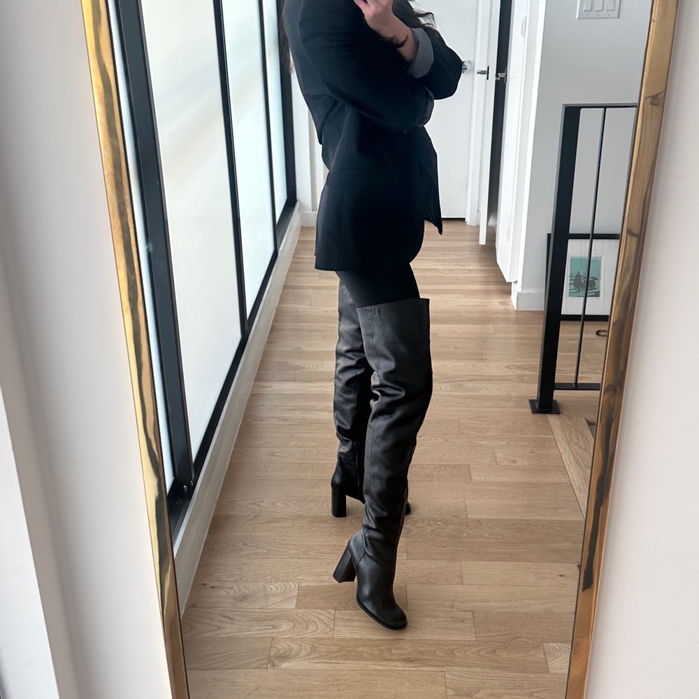 ABSOLUTELY NEW High-Heel Leather Over-the-Knee Boots - Black - Picture 3 of 7